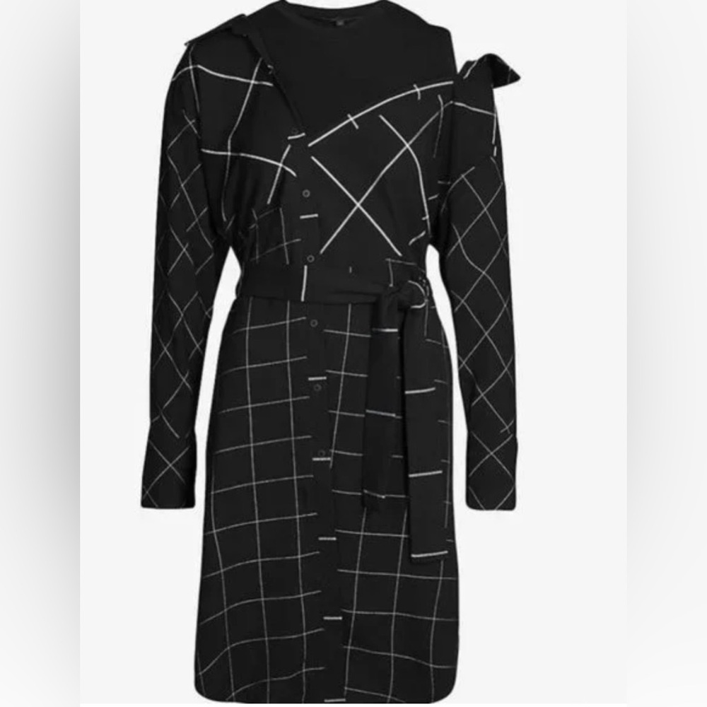 MAJE Razak Women's Small Long Sleeve Asymmetric Plaid Belted Shirt Dress Mini - Picture 9 of 10